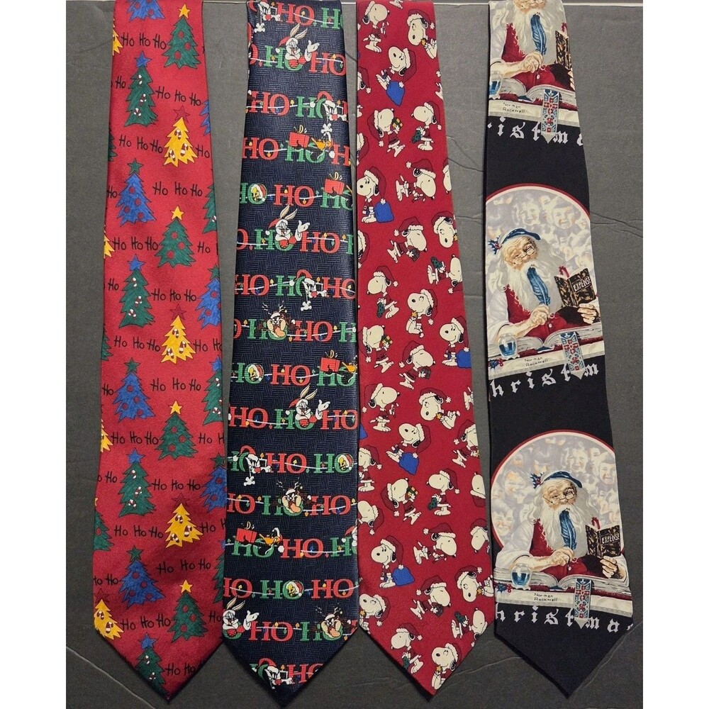 Vintage Lot of Neckties (4) Holiday Characters Peanuts Snoopy